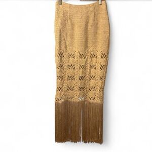 Novaluxe Tan Crochet Maxi Skirt with Fringe
